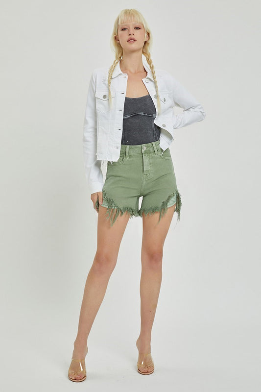 Olive High Rise Hem Shorts