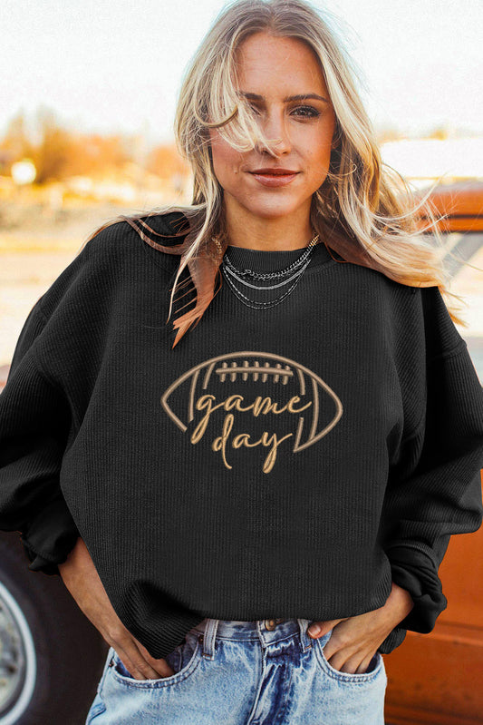 Mila Black Corduroy Game Day Top