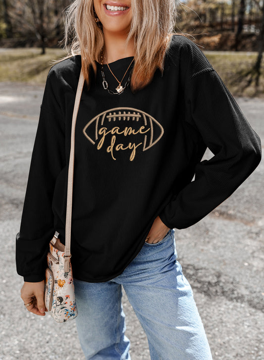 Mila Black Corduroy Game Day Top