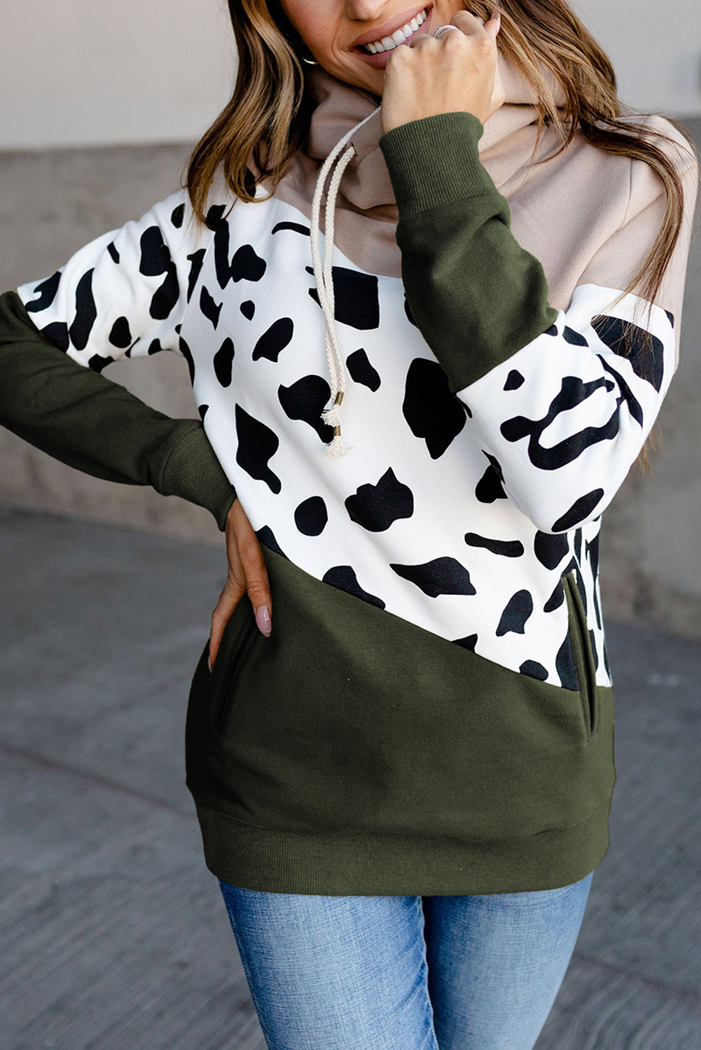 Cowl Neck Cow Hoodie